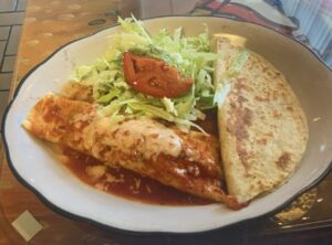 Special Lunch #6 with burrito, cheese quesadilla, and guacamole salad
